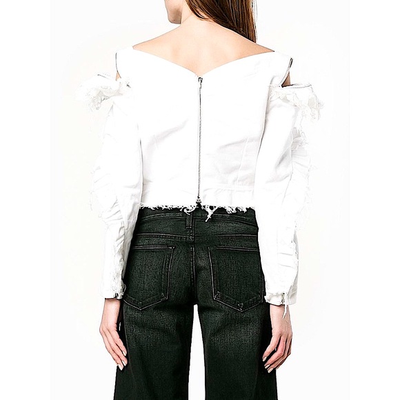 PREEN BY THORNTON BREGAZZI Ruffle Denim Off-Shoulder Top - Picture 6 of 10